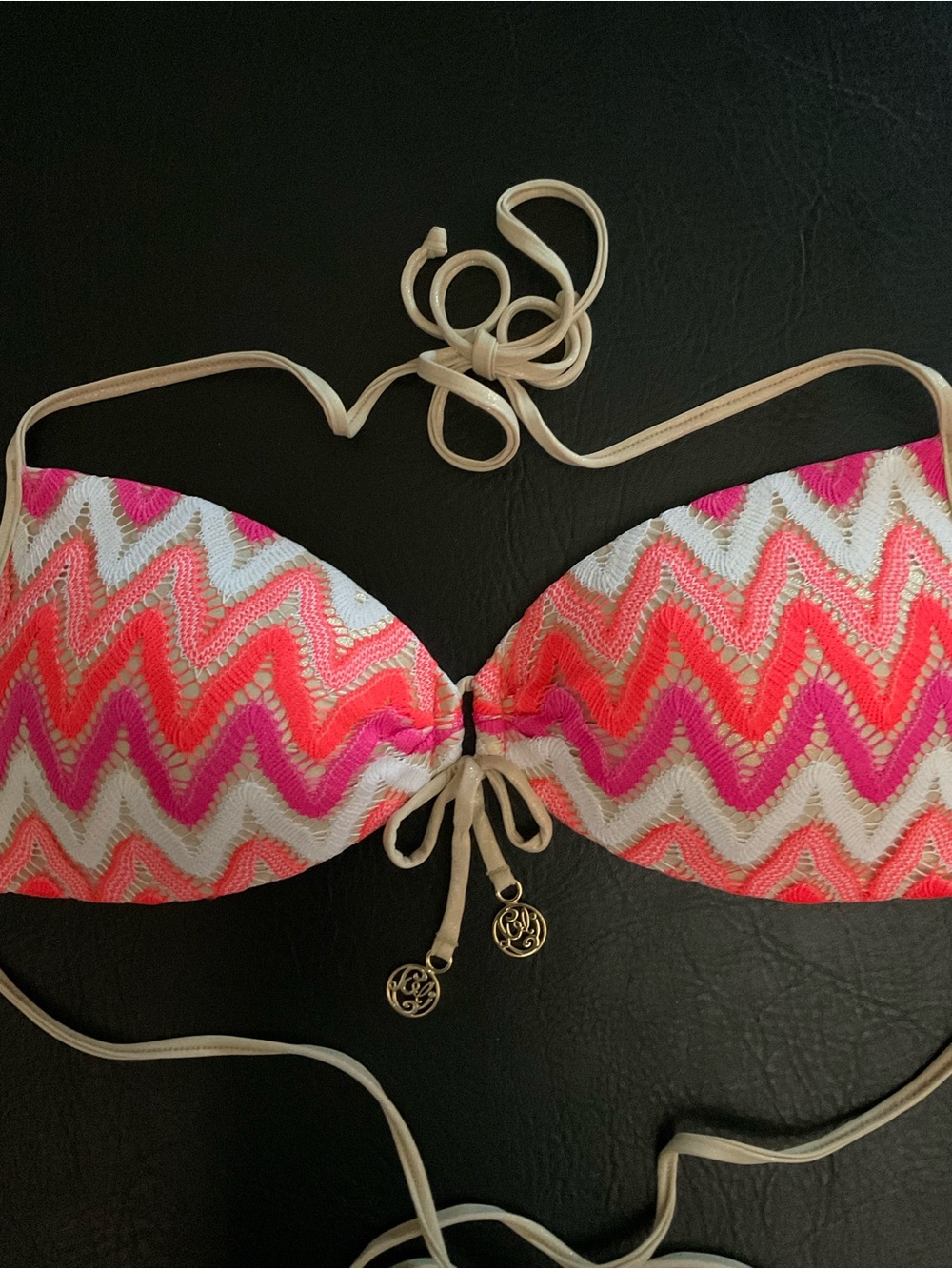 Luli Fama FLAMINGO BEACH Molded Push Up Bandeau Halter Bikini Top Size Large